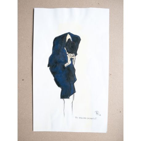 RICCIO dessin original hommage à Egon Schiele