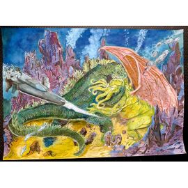 VAN DE WALLE illustration couleur A3 n° 1 Cthulhu Godzilla