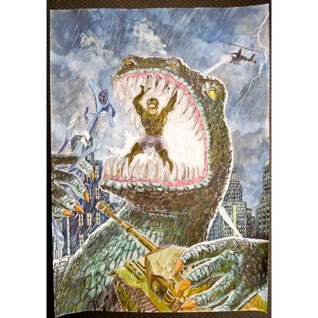 VAN DE WALLE illustration couleur A3 n° 2 Godzilla